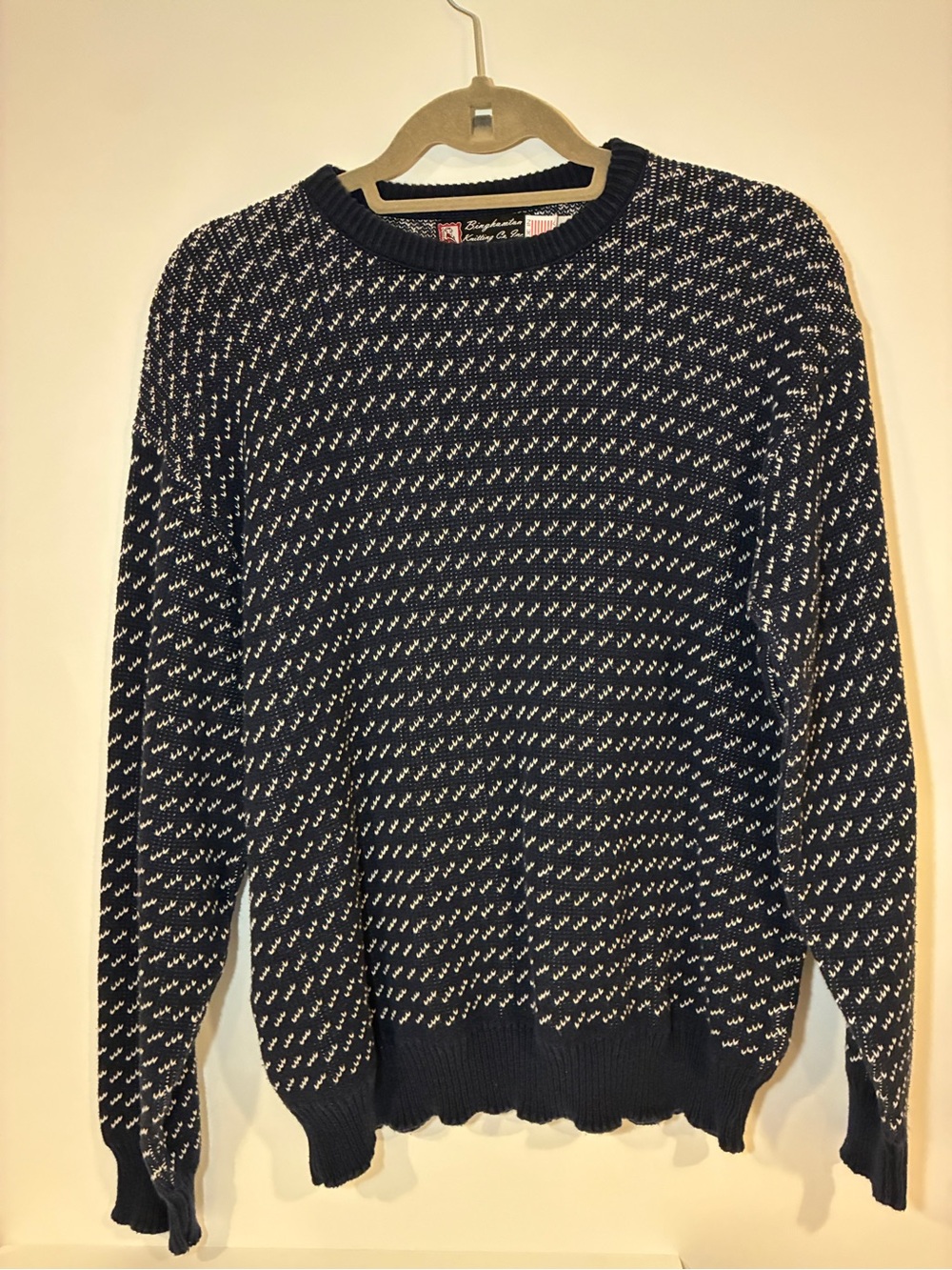 Binghamton Knitting Co. Men's Birds Eye Crewneck Sweater 100% Cotton Made in USA